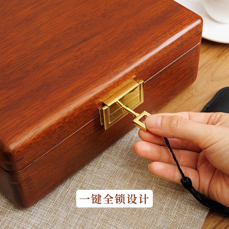 匠功夫纯实木首饰收纳盒带锁手镯项链双层木质首饰盒子母亲节礼物图片