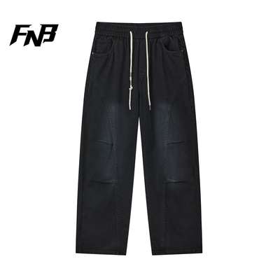 FNB美式复古弯刀牛仔裤男女同款宽松直筒抽绳长裤休闲裤秋冬新款