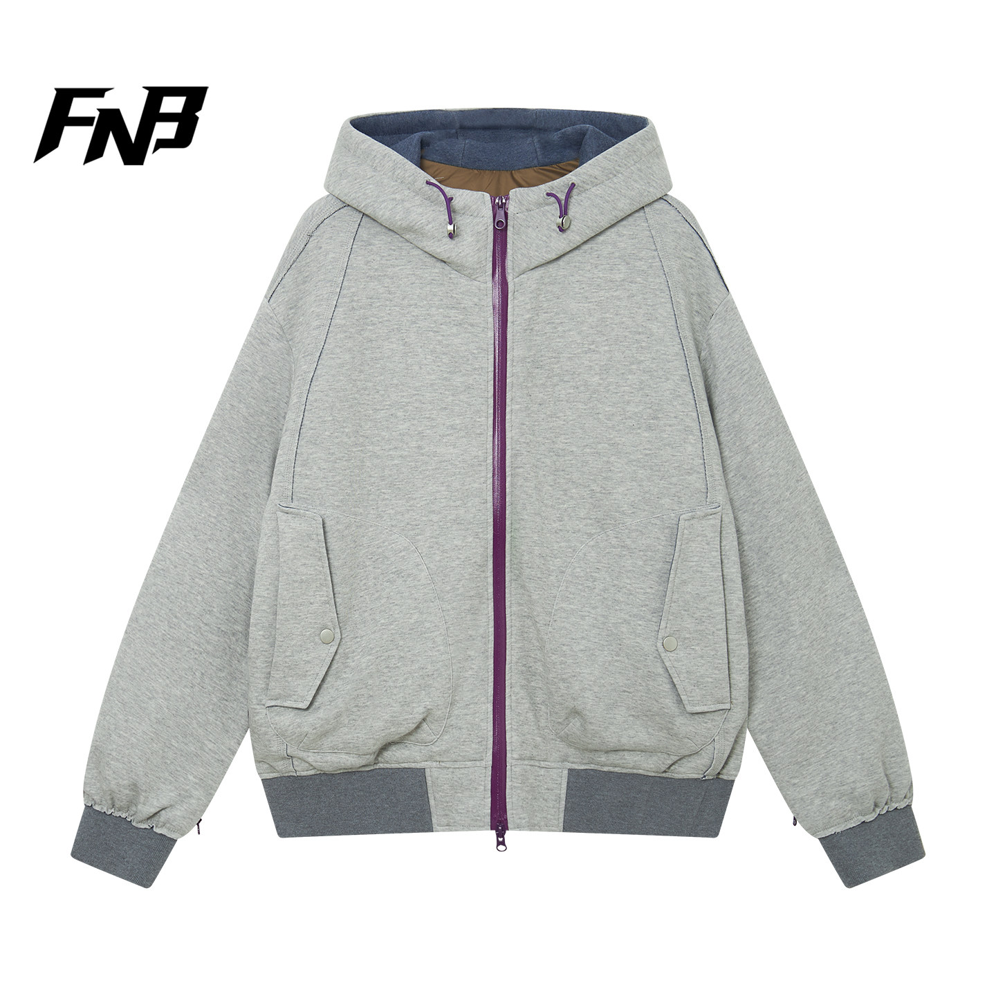 FNB美式潮牌连帽拉链羽绒服青少年2025冬季新款男女保暖外套上衣