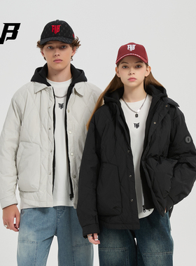 FNB美式潮牌工装情侣羽绒服男女短款连帽假两件保暖外套潮秋冬款