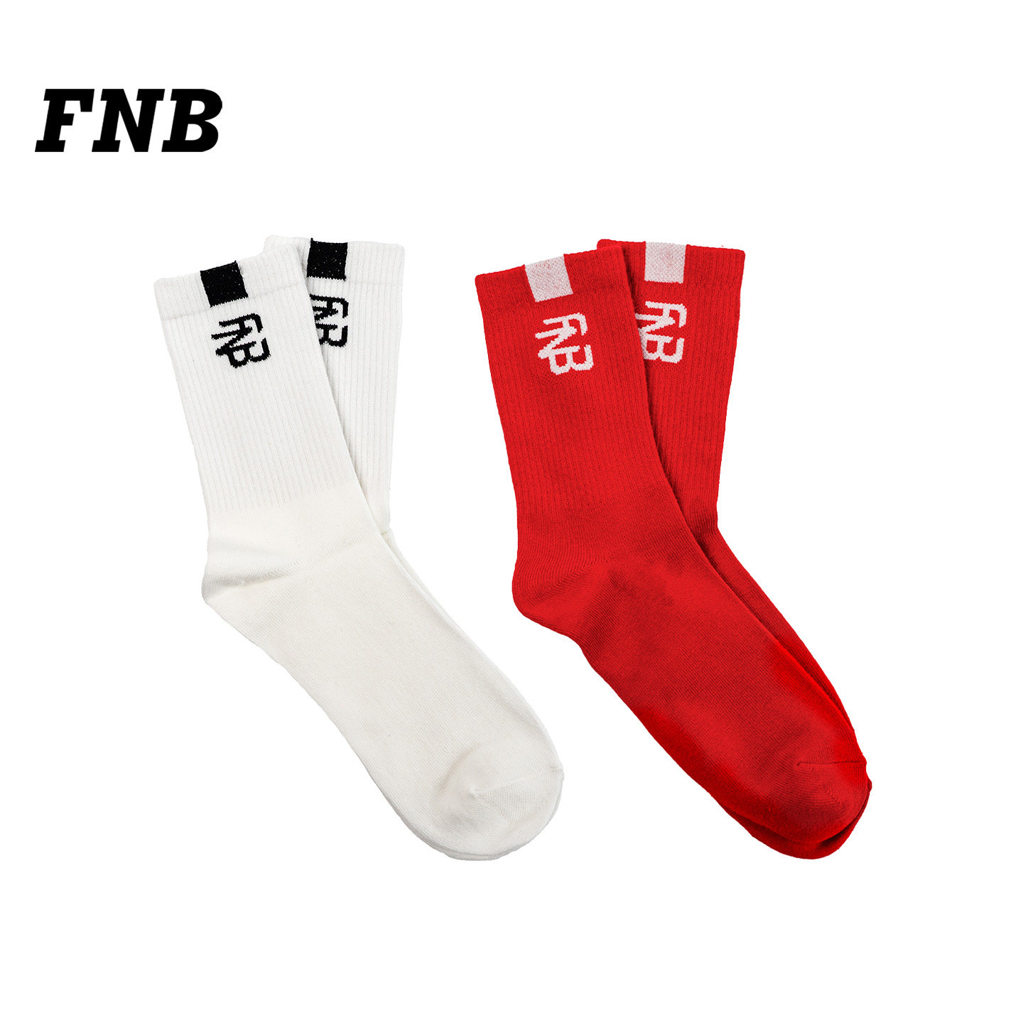 美国FNB美式字母中筒袜白红配色