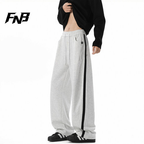 FNB美式潮牌侧边织带条纹卫裤男女春夏季宽松休闲运动直筒长裤子