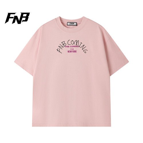 FNB美式潮牌短袖T恤2026年夏季粉色圆领字母印花宽松休闲通勤上衣