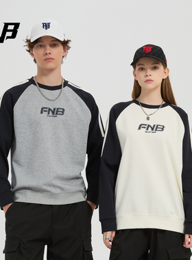 FNB潮牌卫衣男女同款条纹拼接秋冬新款小众字母刺绣圆领长袖上衣