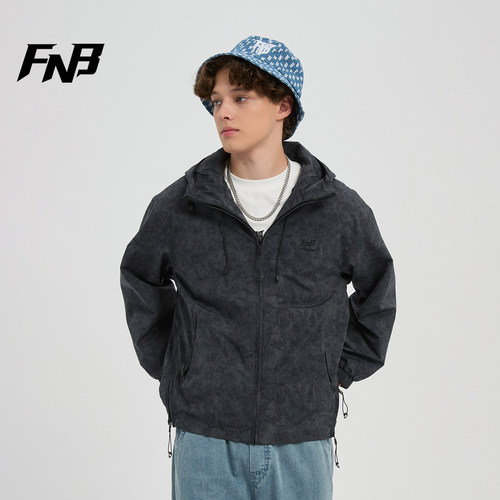 FNB美式潮牌连帽冲风衣男女同款秋冬款个性扎染运动外套上衣夹克