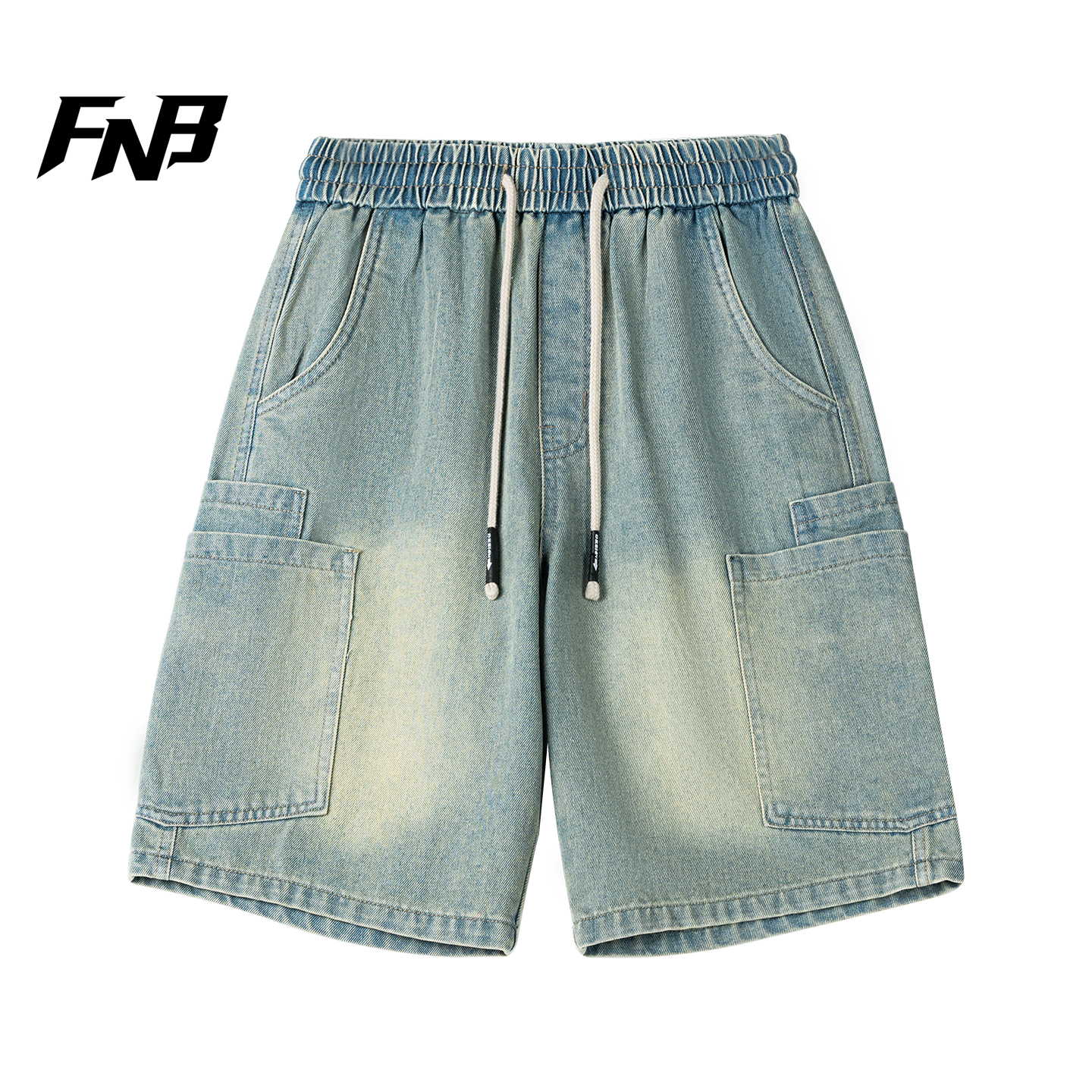 FNB美式潮牌夏季新款复古水洗工装牛仔裤短裤潮流直筒中裤男女款