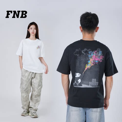 美国FNB短袖熊猫字母印花宽松T恤