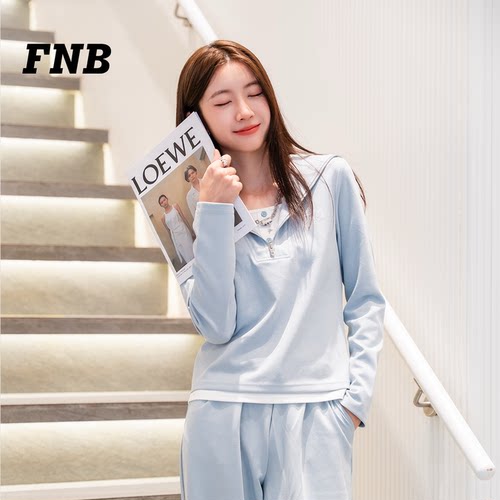 美国FNB蓝色连帽卫衣女百搭运动