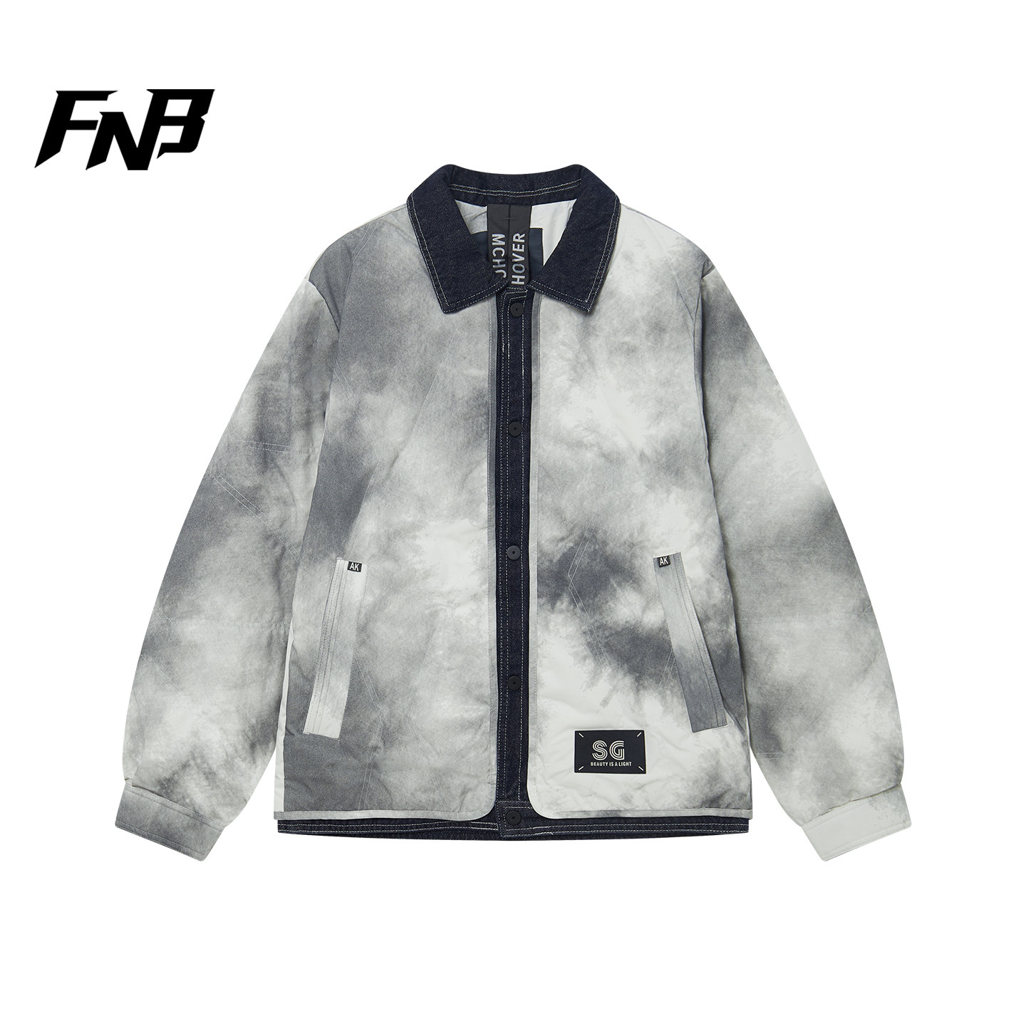 FNB美式潮牌羽绒服翻领扎染男女同款拼接假两件拉链保暖新款外套