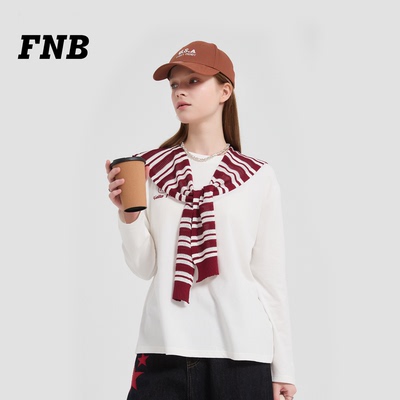 美国FNB条纹领带T恤女长袖白色