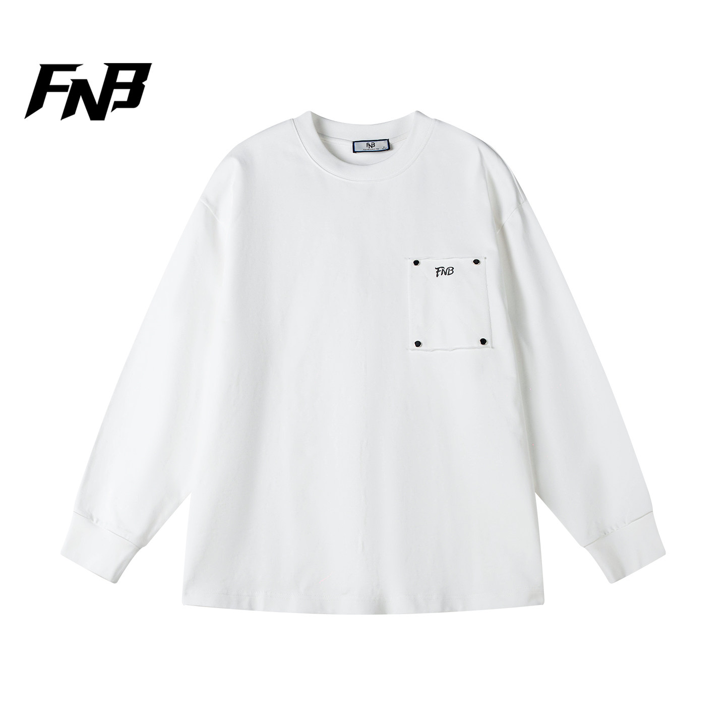 FNB美式潮牌圆领长袖卫衣男女宽松休闲工装口袋字母打底衫T恤秋季