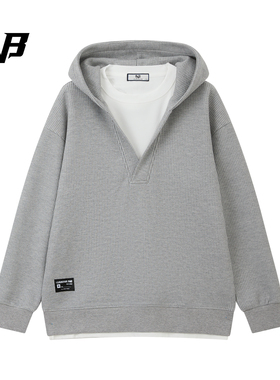 FNB美式潮牌复古简约休闲假两件连帽卫衣男女秋冬宽松高级感上衣