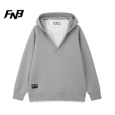 FNB美式潮牌复古简约休闲风假两件连帽卫衣男秋冬宽松高级感上衣