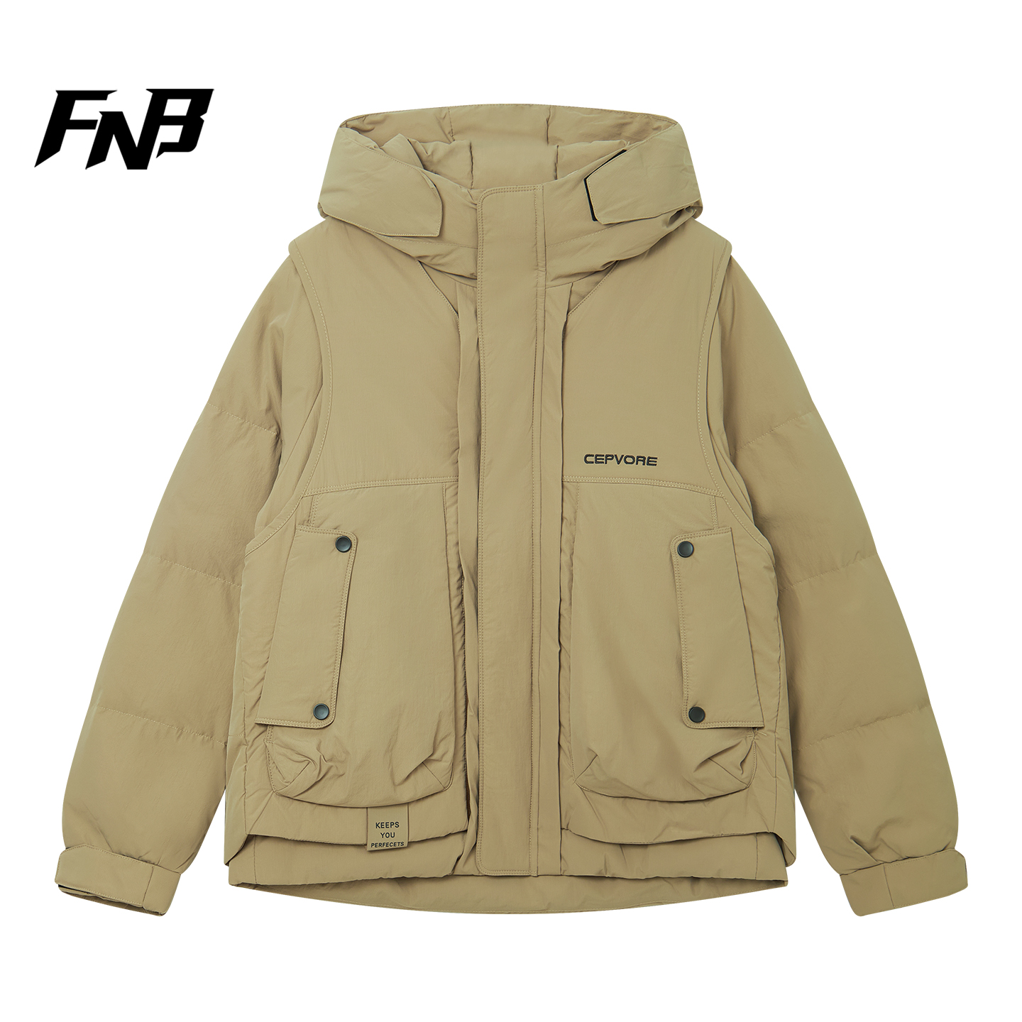 FNB美式街头工装风连帽羽绒服男两件套多口袋90鸭绒保暖外套冬季