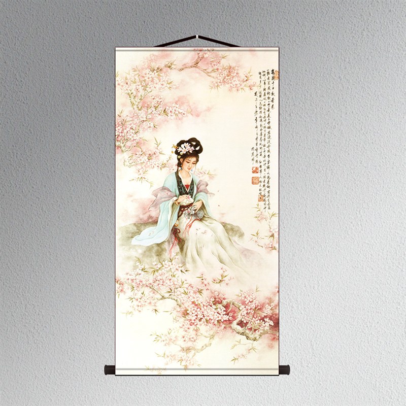 红楼梦金陵十二钗人物丝绸卷轴挂画林黛玉仕女茶楼酒店包厢装饰画