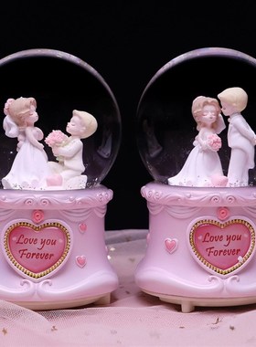 水晶球音乐盒大号自动喷雪花电池款飘雪工艺品家居装饰品摆件设