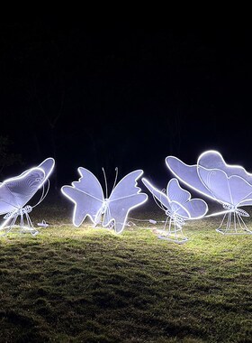 户外铁艺镂空发光蝴蝶不锈钢动物摆件小区公园草坪景观花园林装饰