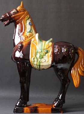 唐三彩陶瓷马将军大马礼品开业工艺品客厅摆设高档送礼马上有钱