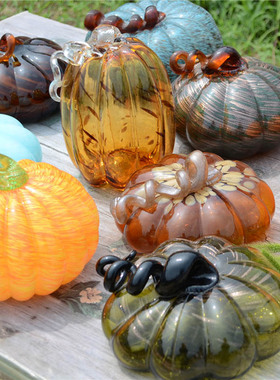 出口彩色南瓜琉璃摆件手工玻璃艺术品酒柜陈设装饰品镇宅礼物