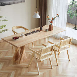 日式风白蜡木茶桌原木大板茶几家用创意茶台民宿实木餐桌悬浮书桌