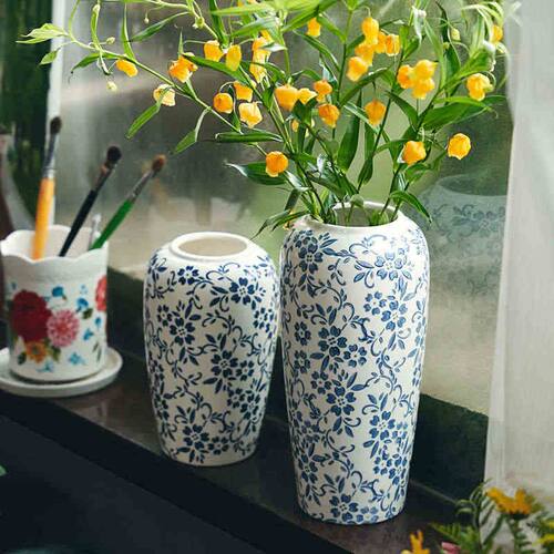 新中式复古青花瓷陶瓷花瓶客厅玄关插花瓶装饰品鲜花干花花器摆件