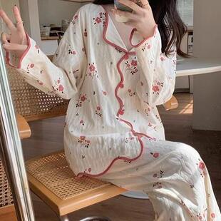 新款 宽松家居服套装 2025长袖 翻领春秋款 可爱卡通开衫 睡衣女秋冬季