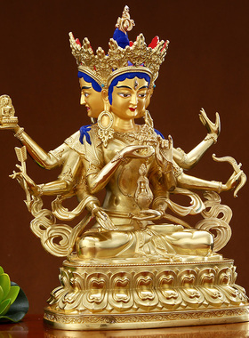 新品尊胜佛母佛像摆件藏s传密宗纯铜鎏金尊圣佛母三头像长寿三尊