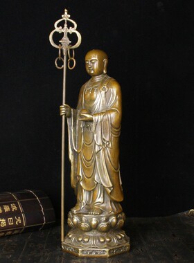 新品铜地藏c王佛光佛像九华山大愿站立佛地藏王佛黄铜摆件家用佛