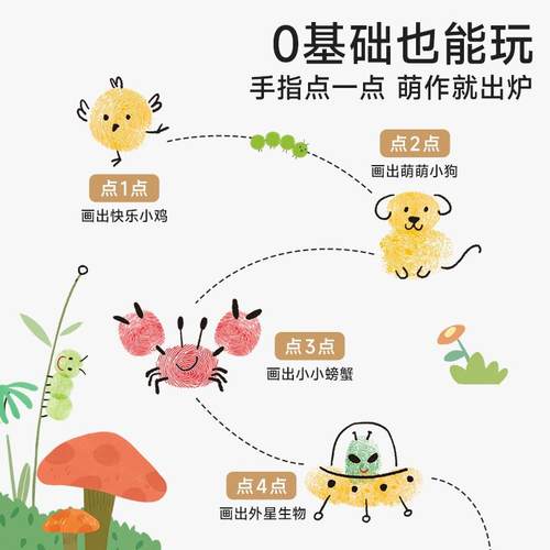 极速时光a学可携式指印画幼儿童涂色本创意手指画颜料印泥盘册涂