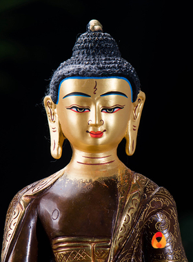 新品阿弥陀铜像尼泊尔手工雕花7寸青铜鎏金鎏银Y家用现代摆件