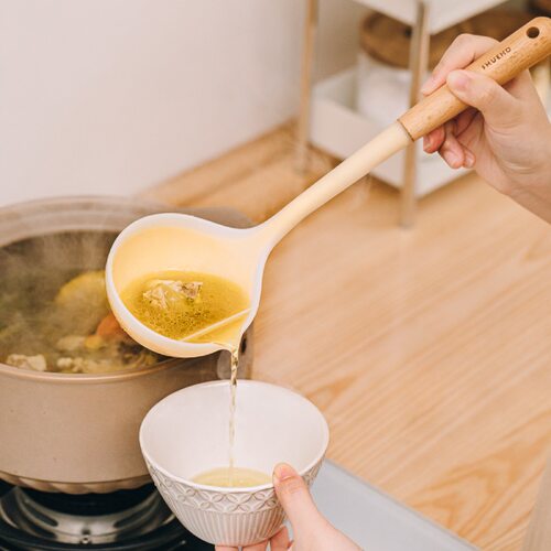 极速双色隔油汤勺漏油分油过滤撇油汤F油分离勺去油漏勺硅胶耐高