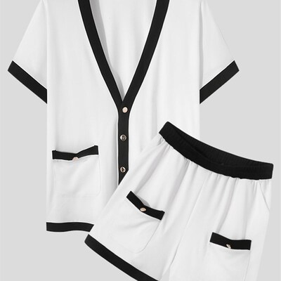 极速INCERUN moda erkek tak?mlar? PaHtchwork 2022 V boyun k