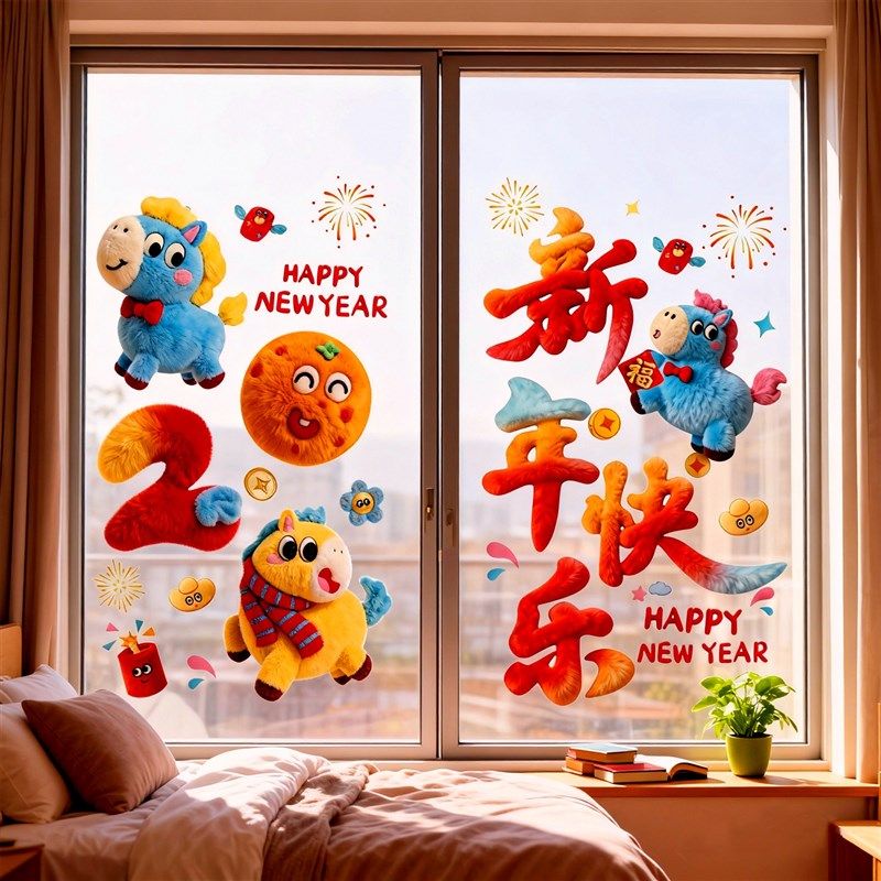新品2026马年大吉新年贴纸x过年春节氛围布置玻璃门橱窗装饰品静,节庆用品/礼品,喜字/剪纸/贴纸,淘宝优惠券,粉丝福利购,淘宝优惠卷