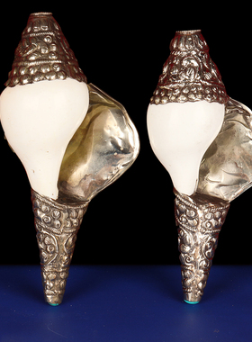 新品尼泊尔进口手工包铜边u海螺自然右旋海螺家居装饰摆件镶嵌松