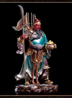 极速纯铜彩绘关公店铺办s公室开业公司招财摆件家用关二爷神像武