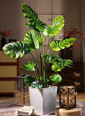 新品大型仿生树i大叶龟背竹植物仿真假树绿植盆栽室内客厅造景装