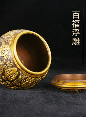 新品黄铜百福缸带盖黄铜米缸聚宝盆茶叶罐铜水缸R存钱罐精致客厅