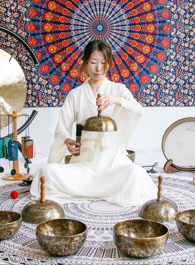 新品颂钵手持尼泊尔手工梵音钵瑜伽D冥想法器复古铜磬摆件铜钵盂