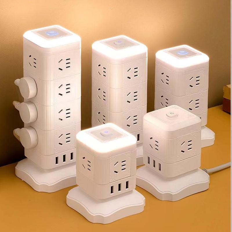 桌面插排立式魔方插座面板多孔带USB插排多插位多功能夜灯插线板