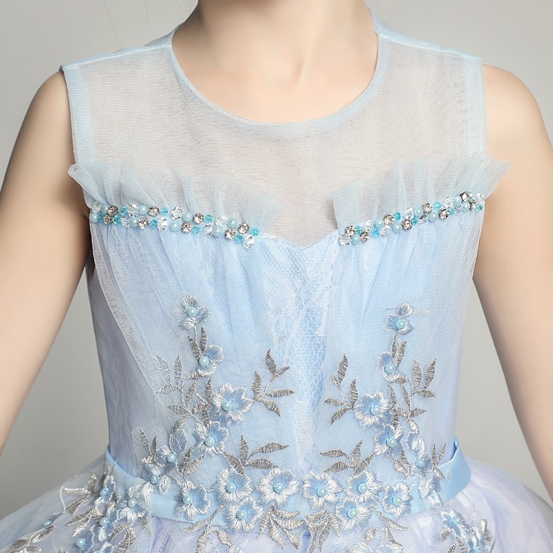 儿童礼服2024洋气新款蓝色公主裙女童小礼服婚纱裙模特走秀表演服