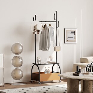 轻奢高级感可移动诧寂风卧室衣帽架简约落地衣架带轮脏衣篮挂衣架