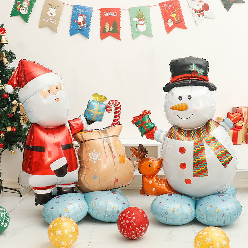 圣诞节4D立体圣诞树麋鹿老人气球装饰商场橱窗场景布置小礼品摆件