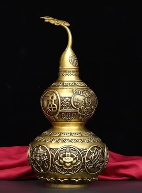 大号纯铜八宝葫芦开盖开口空心葫芦摆件玄关客厅卧室桌面铜器摆件