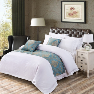 纯白酒店床上用品四件套宾馆1.8m2米双人床贡缎纯棉1.2床笠三件套