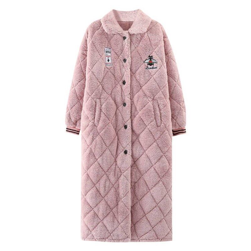 珊瑚绒睡袍女秋冬季款加厚妈妈睡衣三层夹棉长款浴袍法兰绒家居服