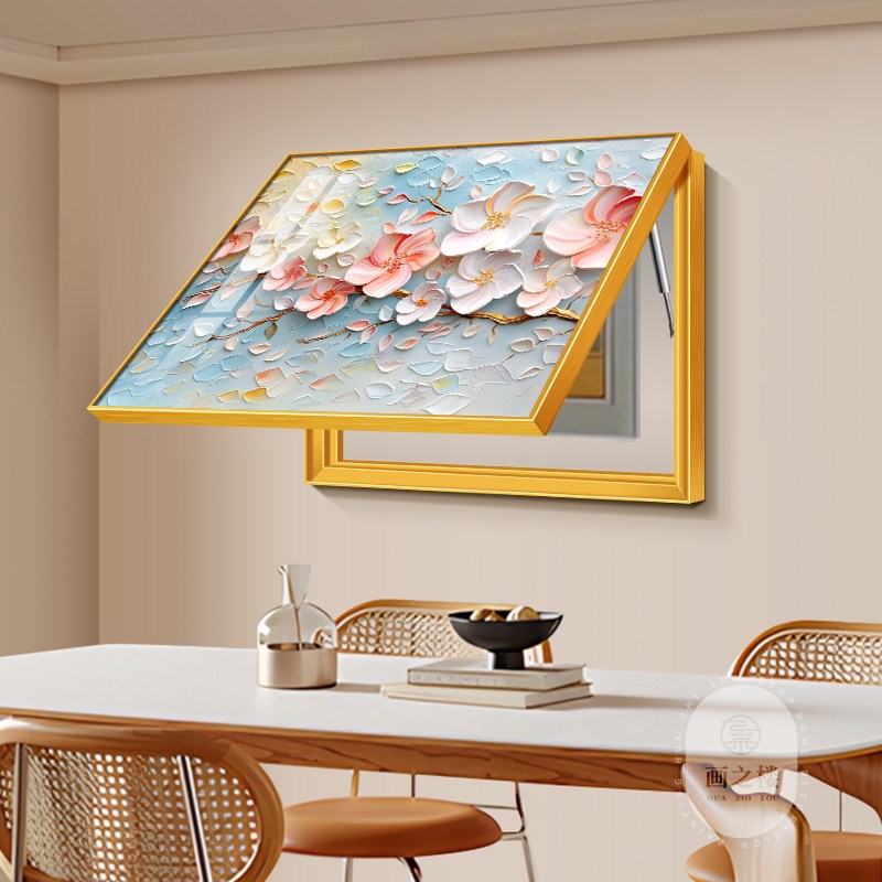 粉色花卉电表箱装饰画肌理感桃花电表箱盒遮挡挂画免打孔新款壁画