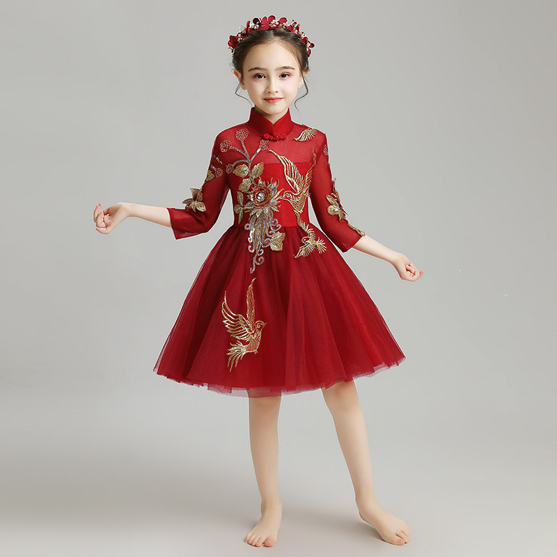 女童礼服公主裙儿童晚礼服女孩蓬蓬纱小主持人钢琴演出服长袖洋气
