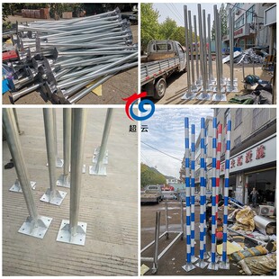 镀锌钢管立柱标志牌广角镜爆闪灯固定立杆60/76/89圆管带底座杆子