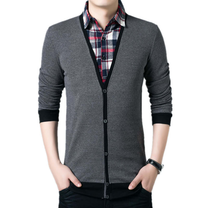 男装中厚长袖T恤加大码秋冬肥胖子衬衫领纯棉假两件学院风打底衫