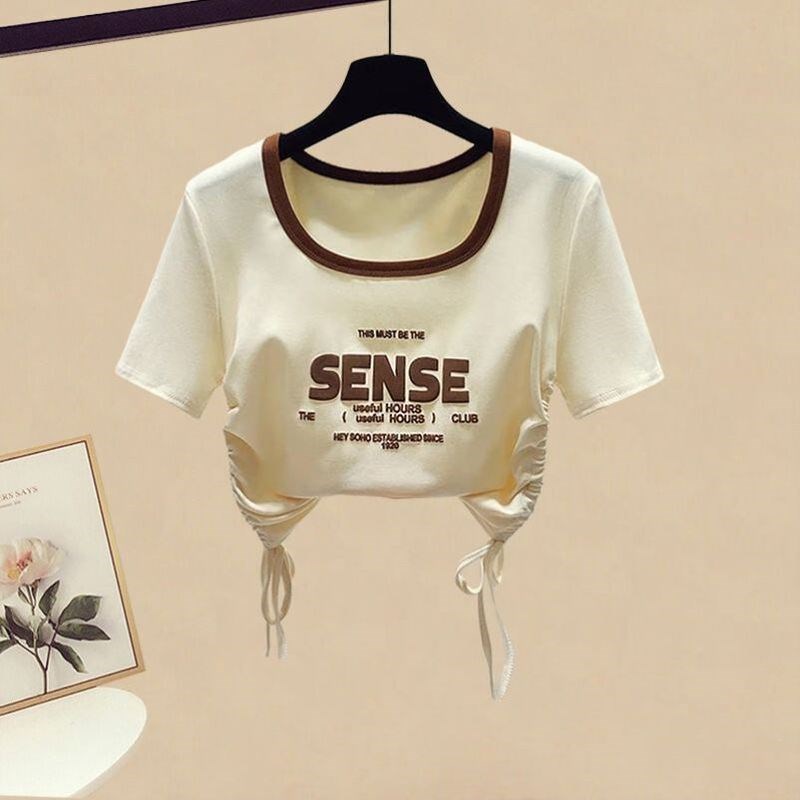 女童夏装套装夏抽绳学生短袖T恤上衣阔腿牛仔裤裙两件套中大童